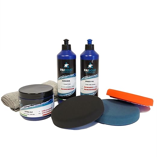 Fibre Glast All-in-One Boat Repair, Restore & Polish Kit with Fiberglass Scratch Remover, Boat Polish, UV Protective Marine Wax & Foam Pads, Easy-to-Use by Hand (7 Pc Set)