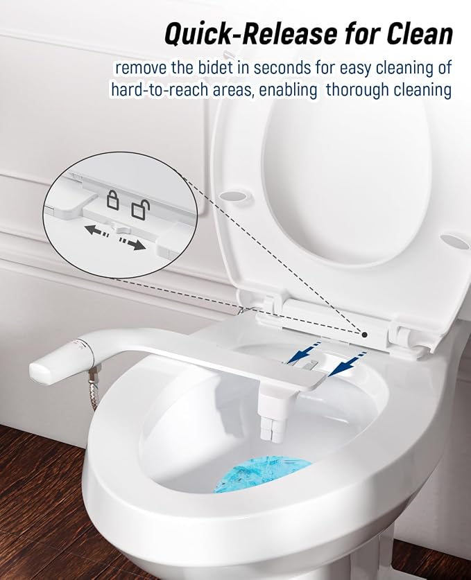 SAMODRA Elongated Bidet Toilet Seat with Soft Close Lid - Non-Electric Dual Nozzle System, Quick-Release for Easy Installation & Clean
