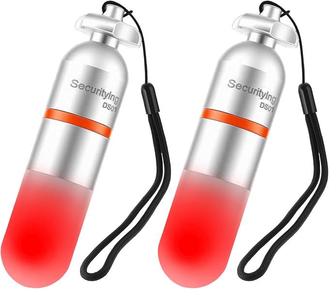 SecurityIng 2-Pack Dive Marker Light, 150m Waterproof Mini Scuba Tank Light, Steady & Flash Modes,AAA Battery Included, LED Diving Signal Light for Night Diving Camping Cave Adventure (Red)