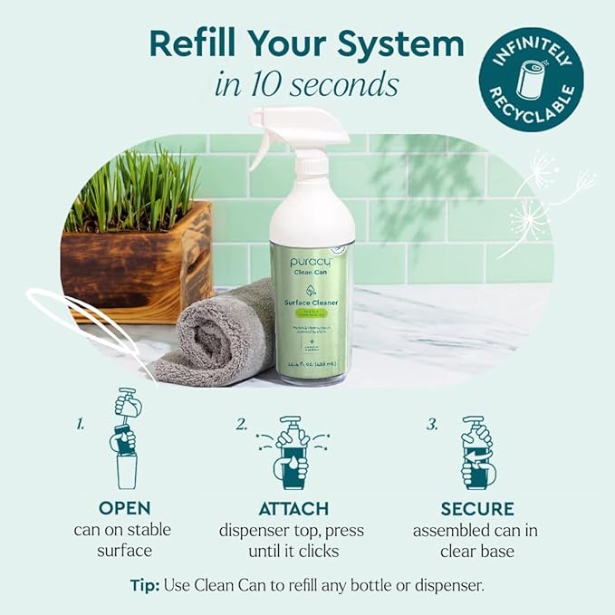 Puracy All Purpose Cleaner Clean Can- Plan t– Plant-Powered Multi-Surface Cleaner - Surface Cleaner Solution As Seen on TikTok (Green Tea + Lime, 14.4 fl oz, Starter Set)