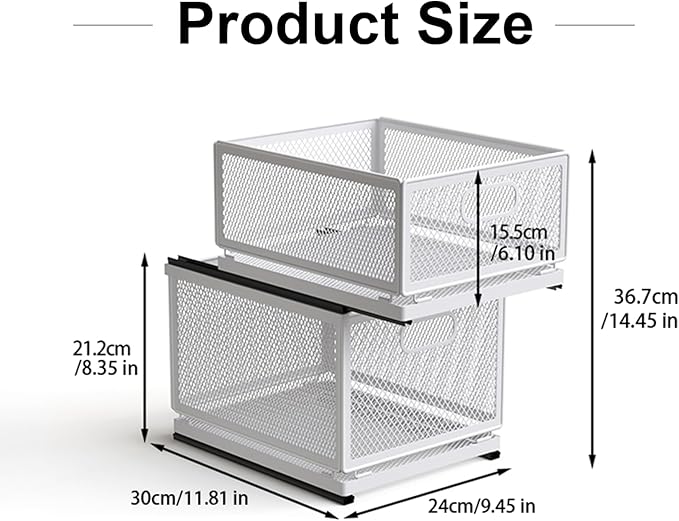 Pull Out Cabinet Organizer, Slide Out Drawers Fixed with Adhesive Nano Film, Pantry Shelves Sliding Drawer Storage Organization for Kitchen (Double Layer 11.8*9.4*14.45inch/30*24*36.7cm)