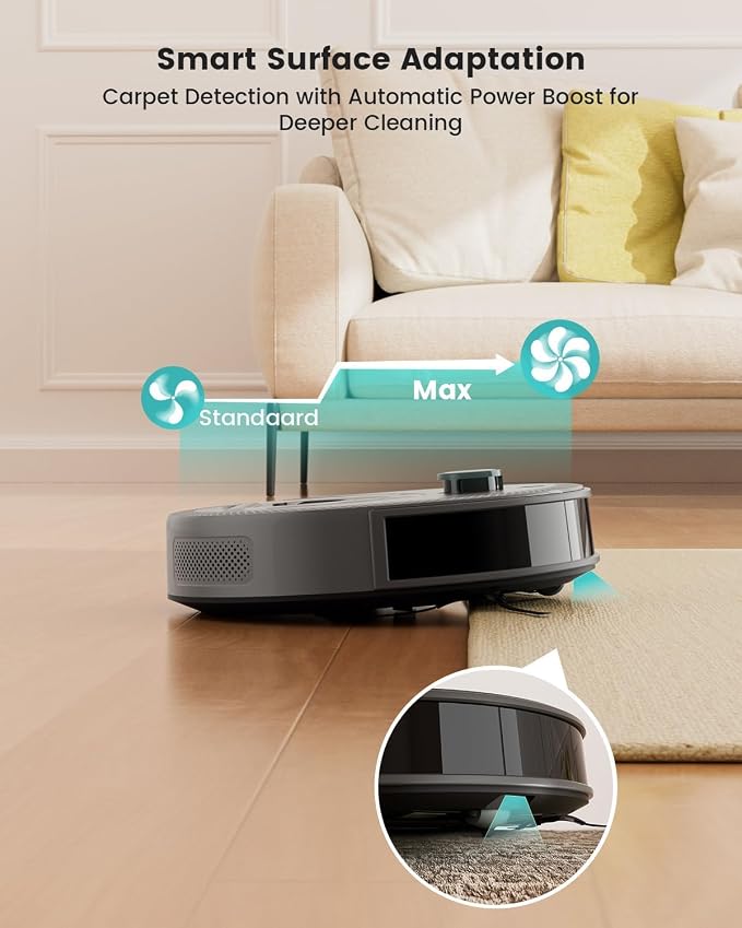 Lefant LiDAR Robot Vacuum and Mop, Smart Mapping and Obstacle Avoidance, Tangle-Free Pet Hair, 2.4G/5G WiFi App Control, Slim Design for Wider Coverage, Carpet Detection, M330 Pro, Grey