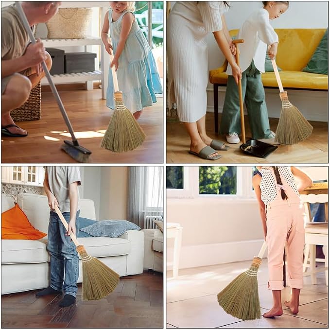 Natural Corn Whisk Broom Handwoven Traditional Vietnamese Soft Bristle Sweeper with Handle for Indoor Floor Cleaning in Living Room Kitchen Bedroom