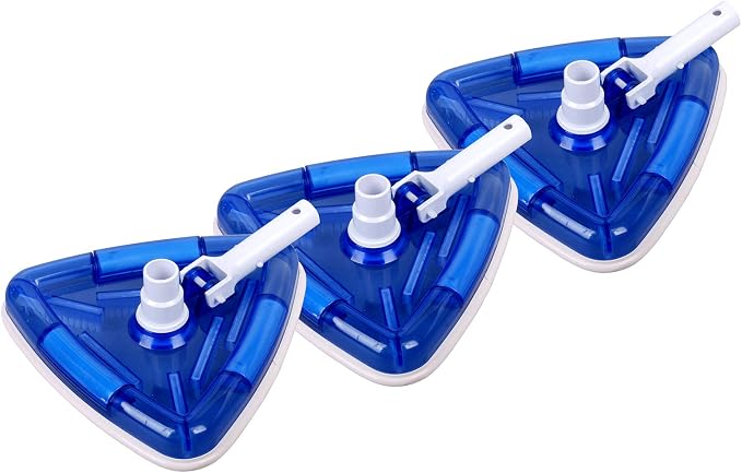 SPAG75520-3 Deluxe Pool Vacuum Heads, 3 Pack – Triangular Shape and Weighted, Swivel Design, Fits 1 ½” and 1 ¼” Standard Hoses, Blue