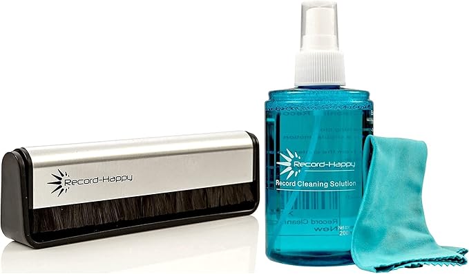 Vinyl Record Cleaner Solution Kit – Premium LP Cleaning Fluid and Carbon Fiber Brush 6.7oz Spray and Microfiber Anti Static Cloth for your Prized Album Collection