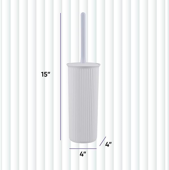 Superio Ribbed Collection - Decorative Plastic Toilet Bowl Brush and Holder Set, White Smoke (1 Pack) Cleaner Scrubber for Bathroom