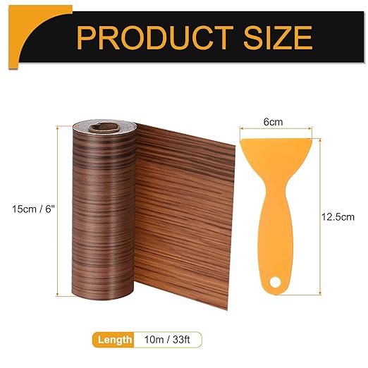 HARFINGTON Wood Grain Repair Tape 6 Inch x 33ft Self Adhesive Repair Patch Tape Simulated Wooden Floor Tapes with Plastic Scraper for Tables Doors Windows Furniture, Light Brown Wood