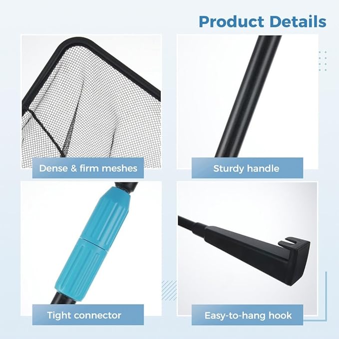 Leaf Skimmer For Pool And Pond, Extendable Pole With Fine Mesh Net, Large-Capacity Bag For Debris Collection
