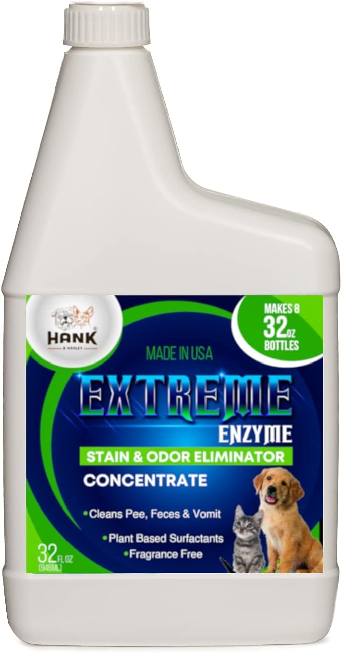 EXTREME ENZYME, PET STAIN & ODOR ELIMINATOR - Concentrate, makes 2 gallons. Triple action bio-enzymatic cleaners and plant based surfactants break down pet mess forever. FRAGRANCE FREE, makes 256 oz