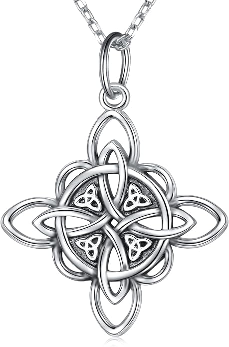 FLYOW 925 Sterling Silver Good Luck Irish Jewelry Celtic Knot Pendant Necklace for Women Birthday Graduation Gift