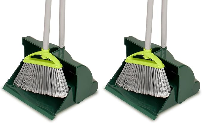 Pine-Sol Broom and Dustpan Set for Home - Both Indoor, Outdoor and Wet or Dry Use – Upright Standing Combo with Adjustable Handle for Comfort (Pack of 2)