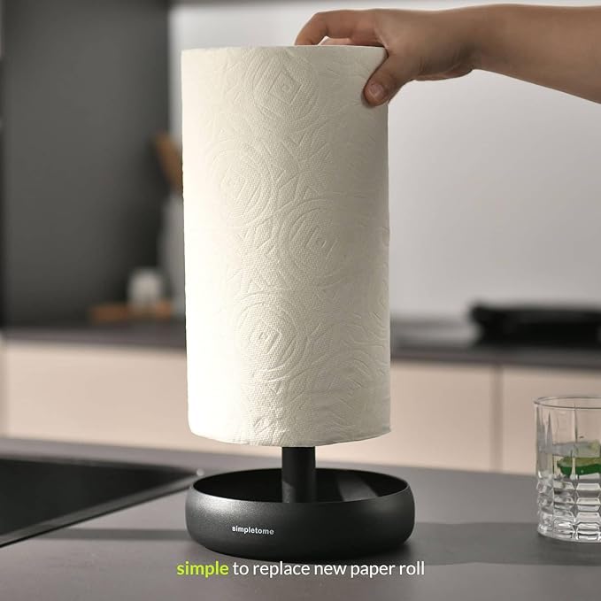 simpletome Heavy Duty Paper Towel Holder Countertop Prevent Kitchen Paper from Unraveling (Matt Black)