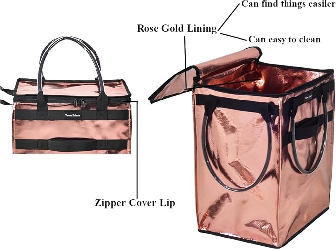 Reusable Grocery Bag On Wheels Large Capacity Shopping Trolley Foldable Rolling Tote Bag with Heavy Duty Handle for Travel (Rose Gold, Medium)