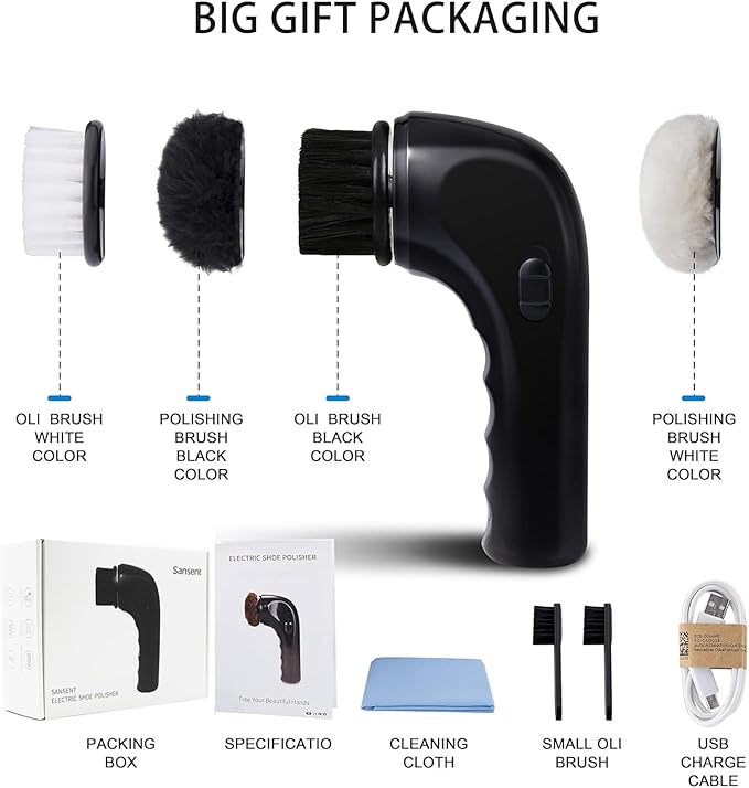 Electric Shoe Shine Kit, Sansent Electric Shoe Polisher Brush Shoe Shiner Dust Cleaner Portable Leather Care Kit for Shoes