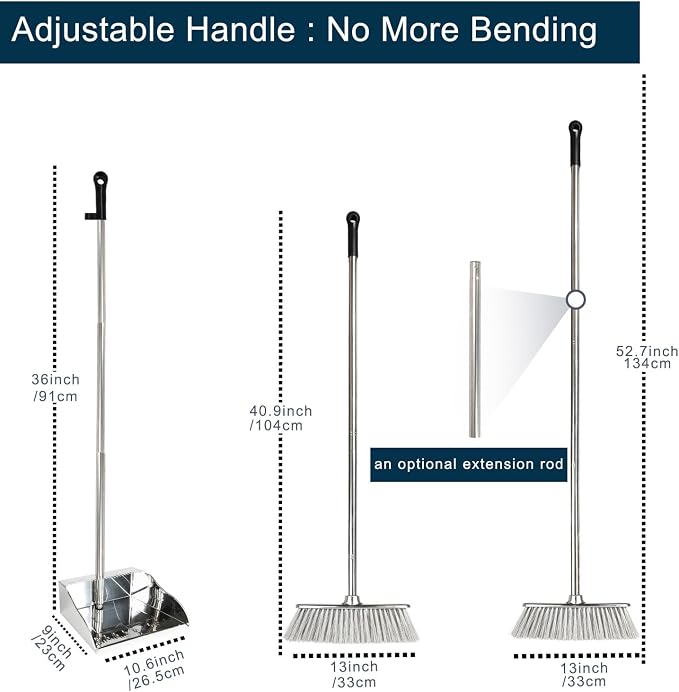 Indoor Soft Bristles Broom and Dustpan Angle Sweeping Dustpan and Broom with Long Handle for Kitchen Hardwood Floor Cleaning