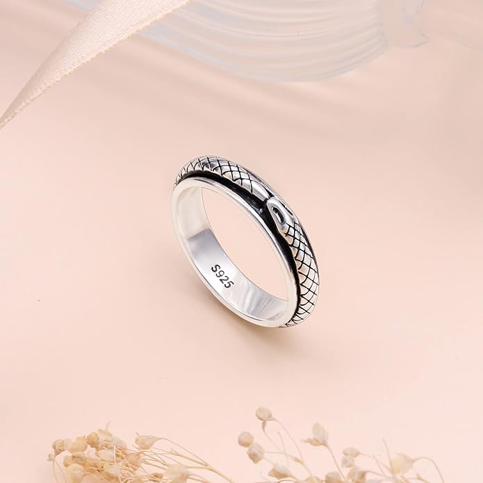 S925 Sterling Silver Spinner Fidget Anxiety Worry Relieving Boredom ADHD Autism Band Rings