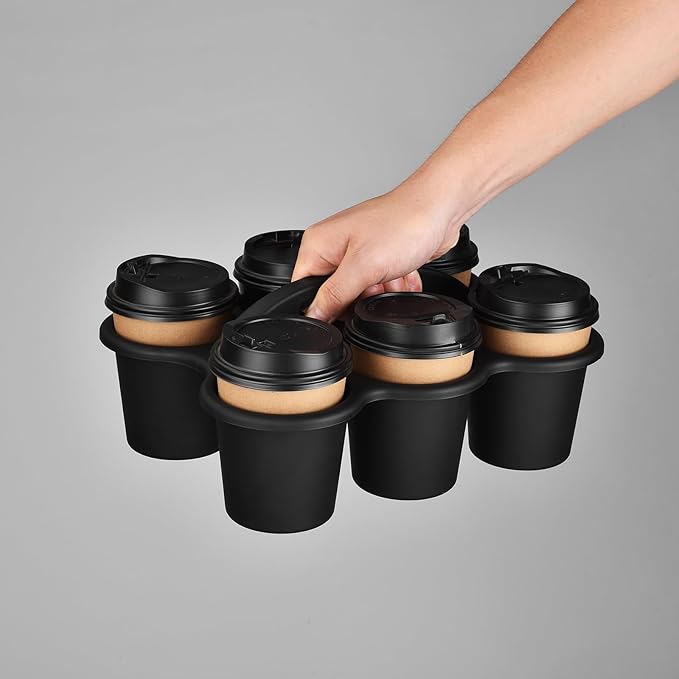 ALINK 6 Pack Classroom Caddy Storage Basket with Handle, Plastic Drink Cup Caddy Holder, 6 Compartments for Kids, Table, Office, Arts, Crafts, Crayon, Marker, Pencil, School Supplies - Black
