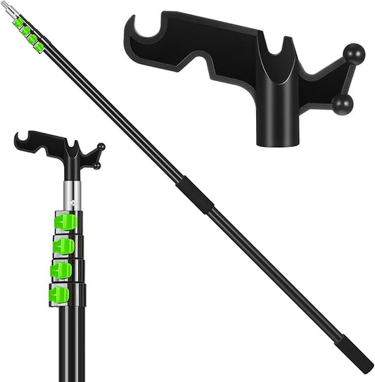 7-30 ft Telescopic Extension Pole with Utility Hook, Multi-Purpose Aluminum Pole for Painting, Dusting and New Year Window Cleaning Christmas Lights Installation Without a Ladder(Green)