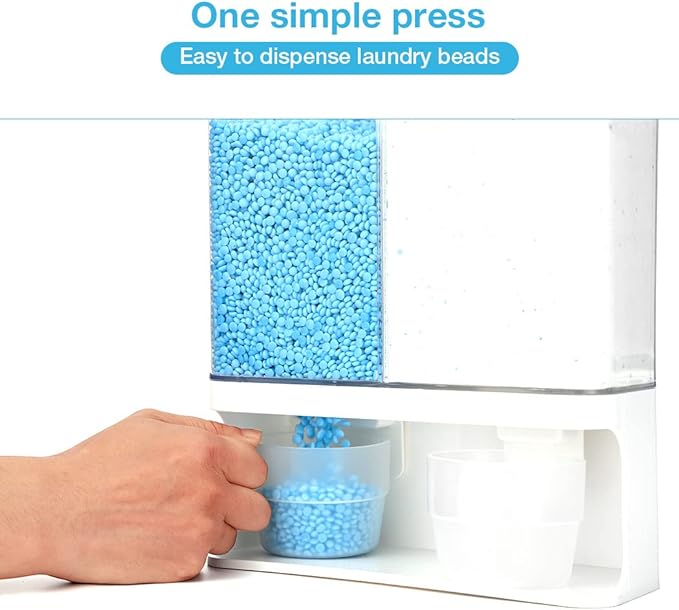 Laundry Detergent Dispenser, Wall Mounted Laundry Scent Boosters Beads Dispenser with 2 Cups, Suitable for Storing Rice, Beans, Stain Remover Powder, Laundry Beads Container (105 oz)