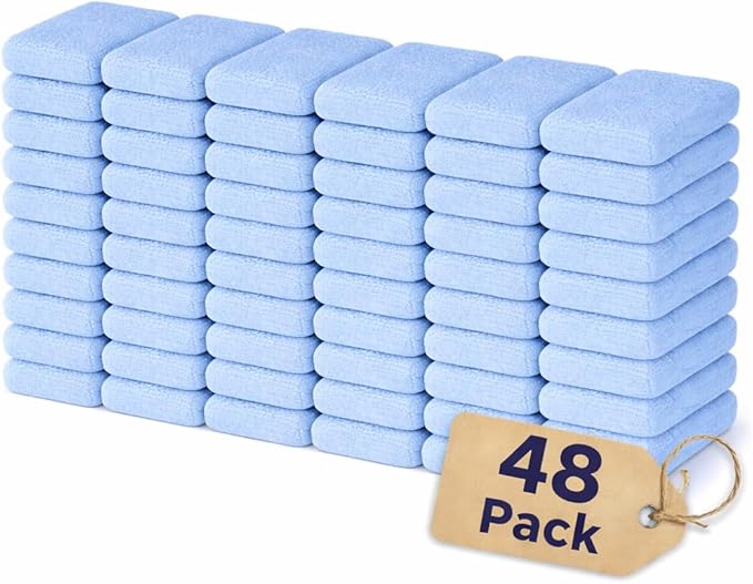 Microfiber Car Wax Applicator Pad, 5" x 3.75" x 1" – Reusable, Scratch-Safe Foam & Plush Microfiber, Washable Detailing Pads (48 Pack)
