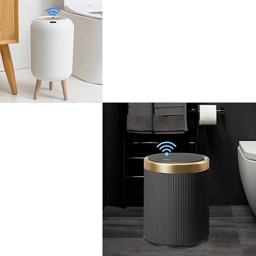 URALFA 3 Gallon White and 2.8 Gallon Dark Gray Motion Sensor Trash Can