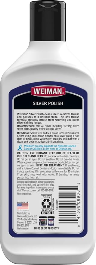 Weiman Silver Cream Cleaner 3-in-1, Anti-Tarnish Technology, Safely Clean, Polish, Shine & Restore, Removes & Prevent Tarnish, 8 Oz (Pack of 2)