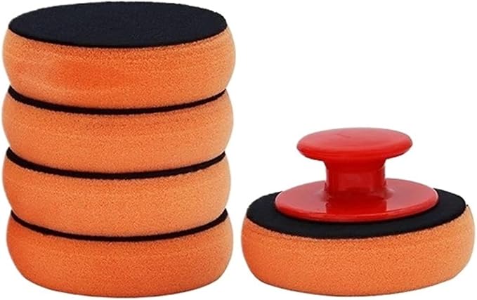 4 Inch Car Wax Applicator Pads Set with Red Handle Soft Sponge Applicators Foam Pad for Polishing and Cleaning Cars(3Pcs)