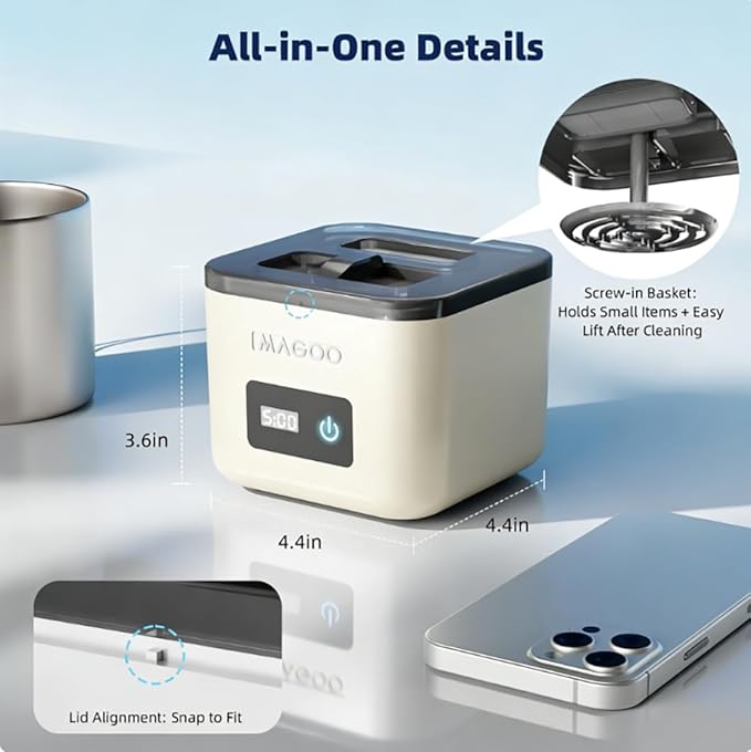 Ultrasonic Retainer Cleaner Machine, Denture Cleaner for Aligners Night Guards Braces Mouth Guards Toothbrush Heads，All-in-One Dental & Jewelry Cleaner, 45kHz 200ML, Dual Modes