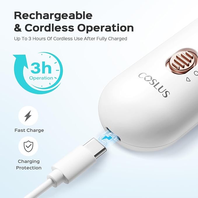 COSLUS C43 Professional Manicure Pedicure Kit, 5-in-1 Electric Nail File for Toenail Hand Feet, Basic & Thick Nails Care, Cordless, 5 Speeds, for Men Women Seniors Home Salon, Standard Grinder, White