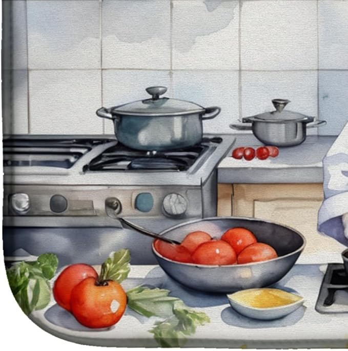 Caroline's Treasures DAC6296DDM Papillon The Chef Dish Drying Mat Absorbent Dish Drying Mat Pad for Kitchen Counter Dish Drainer Mat for Countertop, 14 x 21", Multicolor