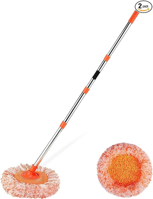 68" Car Wash Brush with Long Handle, 2 in 1 Car Wash Brush Kit, Chenille Microfiber Car Wash Mop with Replacement Head, Car Washing Kit for Cars RV Truck Exterior