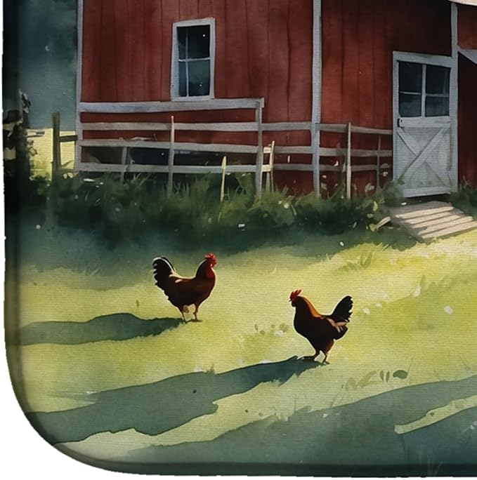 Caroline's Treasures Chicken Coop at Dawn Dish Drying Mat Absorbent Dish Drying Mat Pad for Kitchen Counter Dish Drainer Mat for Countertop, 14 x 21", Multicolor