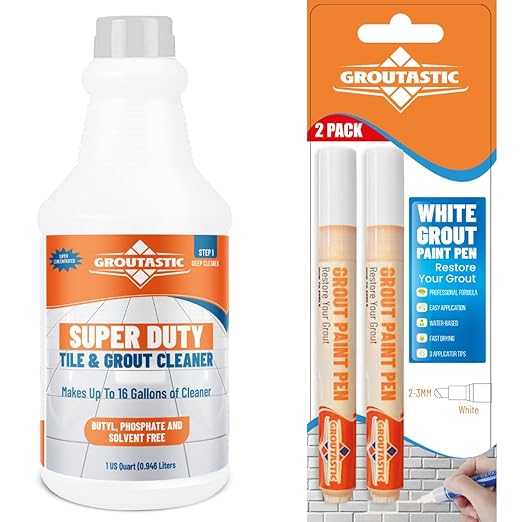 Deep Clean & Restore Bundle – Heavy Duty Tile & Grout Cleaner with White Grout Paint Pen 2-Pack – Degreaser & Grout Whitener Kit for Bathroom, Kitchen, Shower