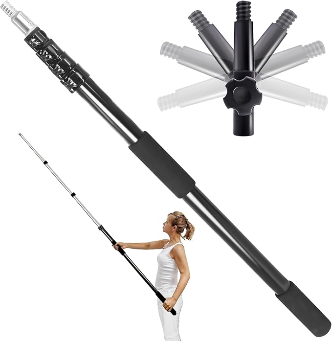 26FT Reach Telescoping Extension Pole, 4-18FT Multi-Purpose Extendable Pole with Universal Twist-on Metal Tip, Lightweight Sturdy Aluminum Paint Roller Extension Pole for Dusting Painting Cleaning