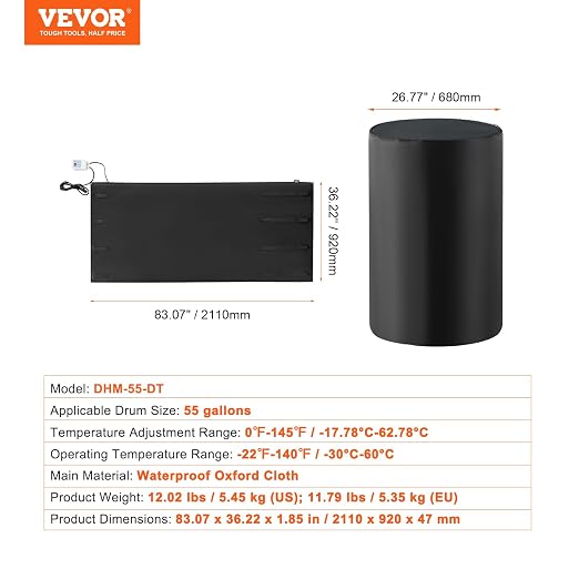 VEVOR Metal Drum Heater, 1300 Watt, Pail Heating Band for 55 Gal Barrel, 0-145℉ Adjustable Thermostat, Waterproof Oxford Fabric High Efficiency Grease Keg Heater, Tested to UL 499 Standard, FCC Listed