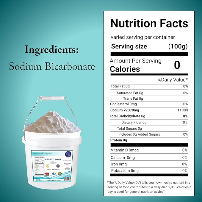 Pure Baking Soda Powder - 10.5 Pounds (1.34 Gallon) ORMI Listed Sodium Bicarbonate Powder - 100% Pure Food-Grade for Baking | Bread, Cookies and Other Baked Goods | Clean and Deodorize