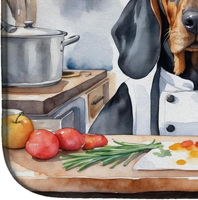 Caroline's Treasures DAC6209DDM Black and Tan Coonhound The Chef Dish Drying Mat Absorbent Dish Drying Mat Pad for Kitchen Counter Dish Drainer Mat for Countertop, 14 x 21", Multicolor