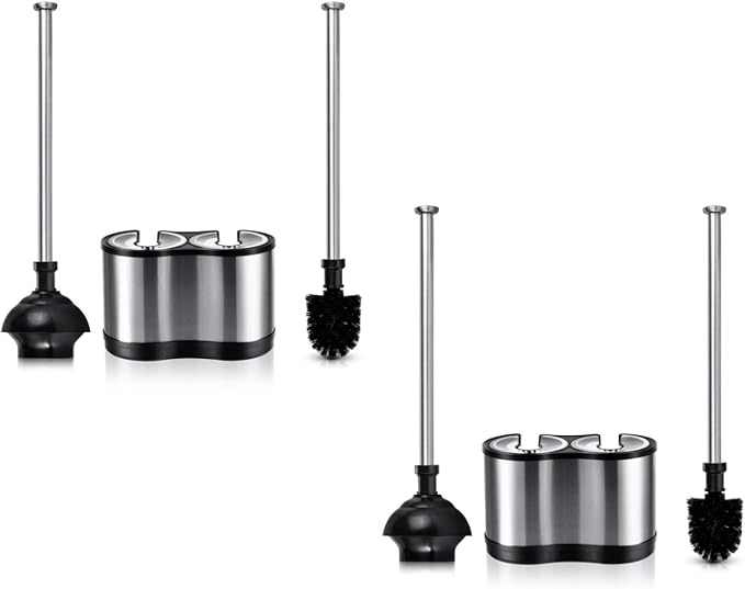 ToiletTree Products Modern Deluxe Freestanding Toilet Brush and Plunger Combo - 5.5" x 9.5" x 18.5" (2 Pack)