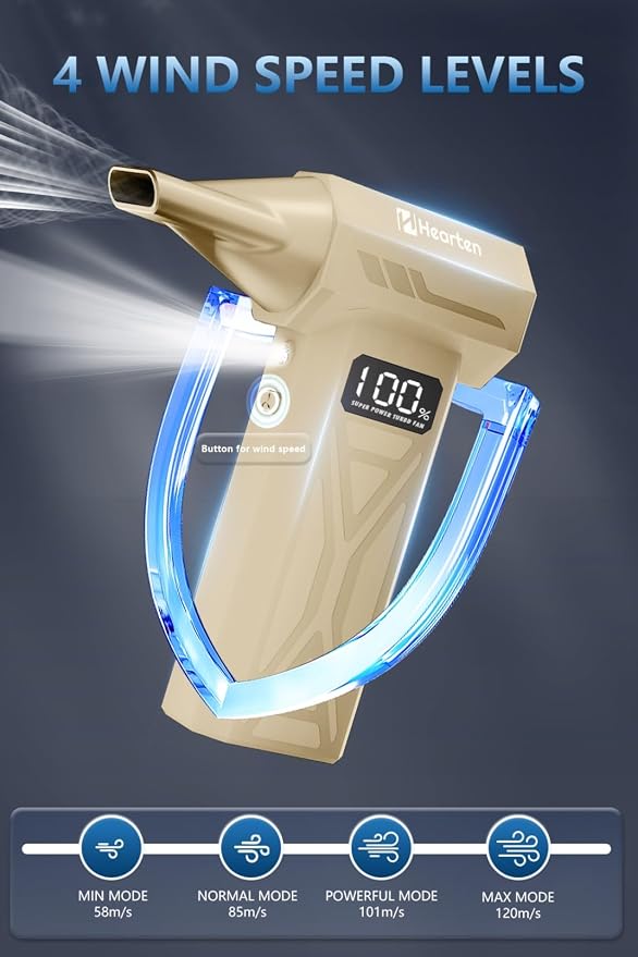 Mini Portable Compressed Air Duster Rechargeable, Electric Cordless Air Blower Gun with LED Light and Case, Computer Keyboard PC Cleaner, Gold