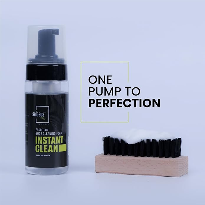 Quick Fastfoam Sneaker Shoe Cleaning Kit 150ml Shoe Cleaner Foam, Medium Bristle Shoe Brush & Microfiber Cloth | White - Sports Shoes Cleaning Kit | All-Purpose Cleaner | Shoe Stain Removal