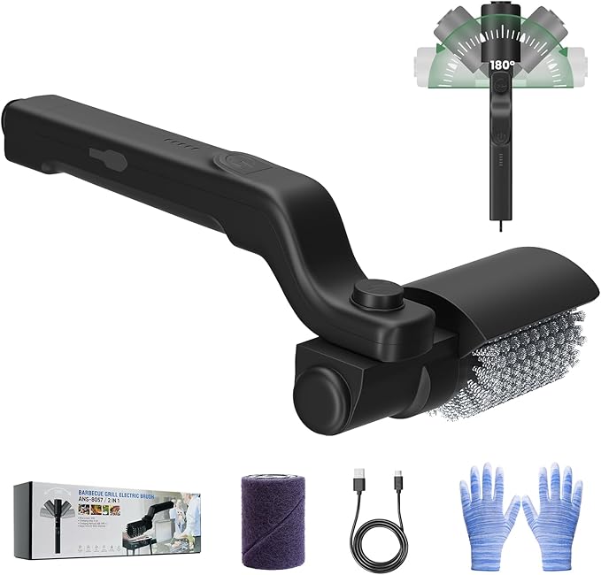 Electric Grill Brush for Outdoor Grill,Cordless Rechargeable Grill Cleaner with 180° Adjustable Angle,Presents Gifts for Mothers Day,Stainless Steel BBQ Grill Brush No Bristle Shedding,90 Mins Runtime