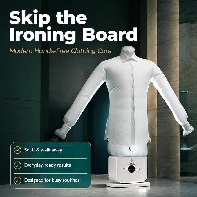 Bellairon - The Original Automatic Ironing Machine for Clothes. Hot Air Garment Dryer & Hands-Free Wrinkle Remover for Shirts & Pants | No Iron, No Ironing Board | Sizes S–3XL