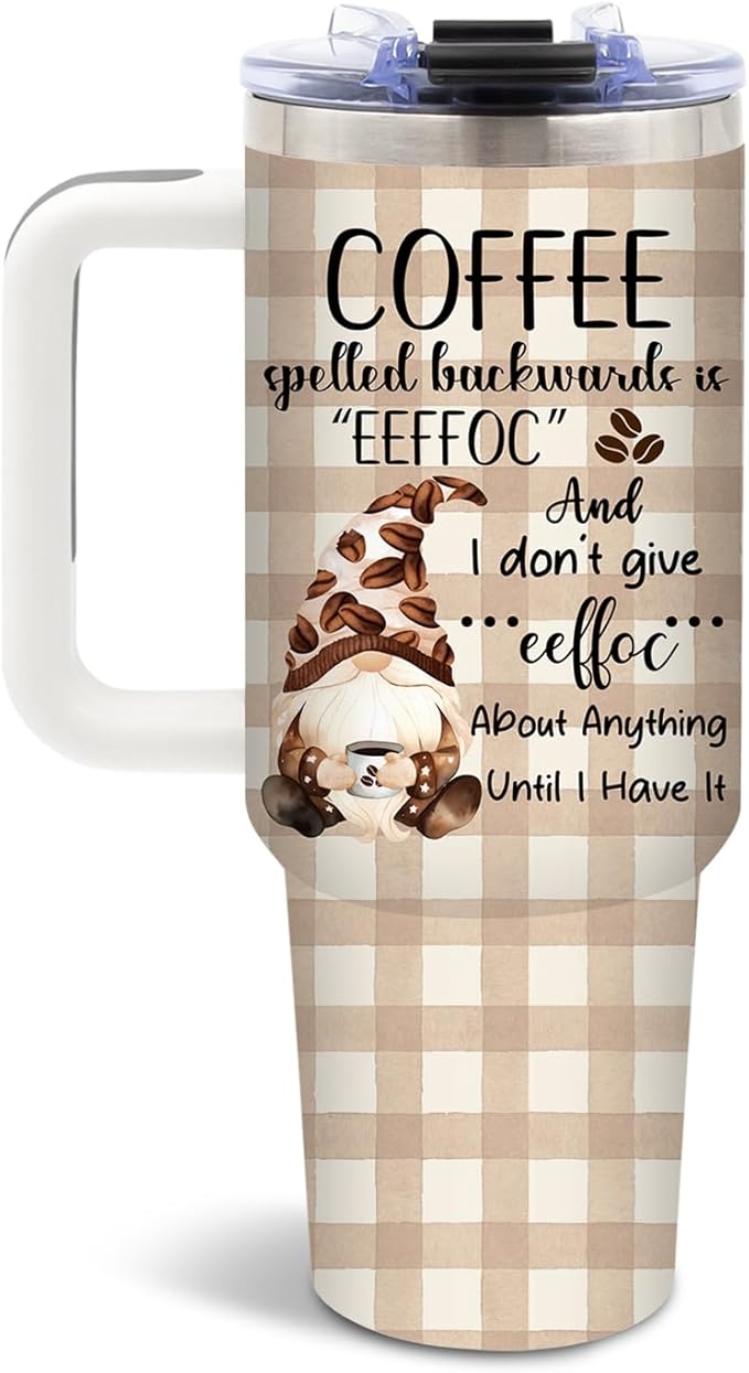 DUUV Gnome Coffee Tumbler 40 Oz with Handle, Funny Coffee Lover Gift for Women Men, Cute Gnome Mug for Work Office, Travel Cup for Gnomes Fans Birthday Christmas, 1PCS