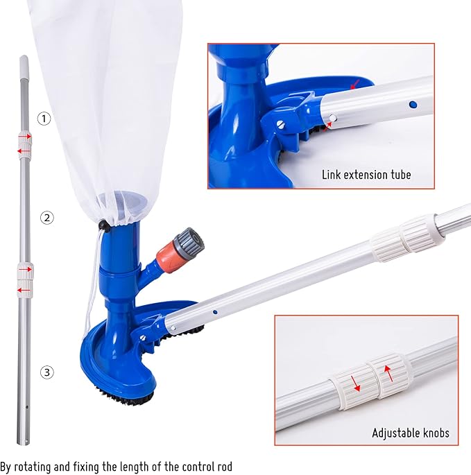 Portable Handheld Pool Vacuum with 3 - Section Pole Pool Maintenance Set Ideal for Cleaning Above Ground,Inflatable Pools spa hot tub Includes Pool Brush Pool Skimmer net Pool Chlorine Floater