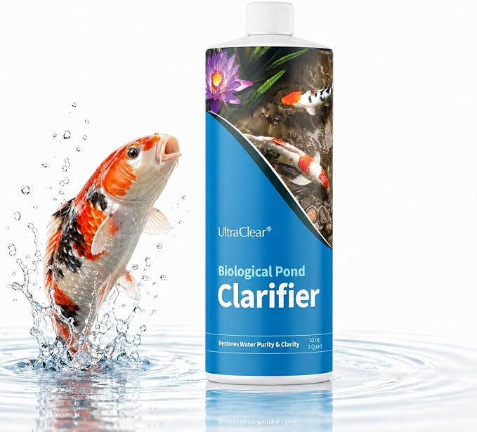 Pond Clarifier for Outdoor Ponds - Concentrated Live Beneficial Bacteria - Treats up to 80,000 Gallons - Clears Cloudy Pond Water - Safe for Fish, Plants, Pets and People