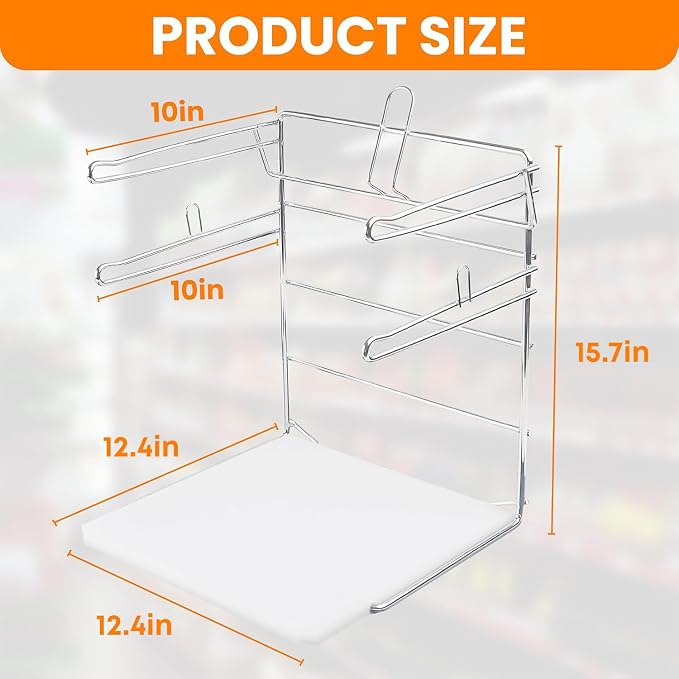 Bag Holder Stand for Plastic Bags – 15.7”Wx12.4”Dx12.4”H Metal Grocery Sack Holder and Dispenser Chrome T Shirt Bag Holder Rack Shopping Bag Holders for Grocery Bags for Retail and Store Use