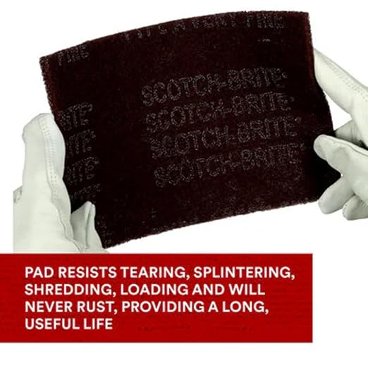 3M Scotch-Brite 7447 General Purpose Hand Pads, Very Fine Grade, 6” x 9” Maroon Abrasive Pads (Aluminum Oxide, Pack of 20)