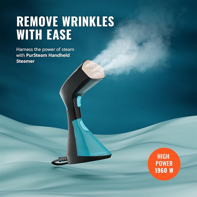 PurSteam Handheld Garment Steamer – 30-Sec Heat-Up, 3 Steam Settings | 1650W | 25-Min Continuous Steam | 8.45 oz Removable Tank | Ceramic Soleplate | Auto Shut-Off | Portable for Home & Travel