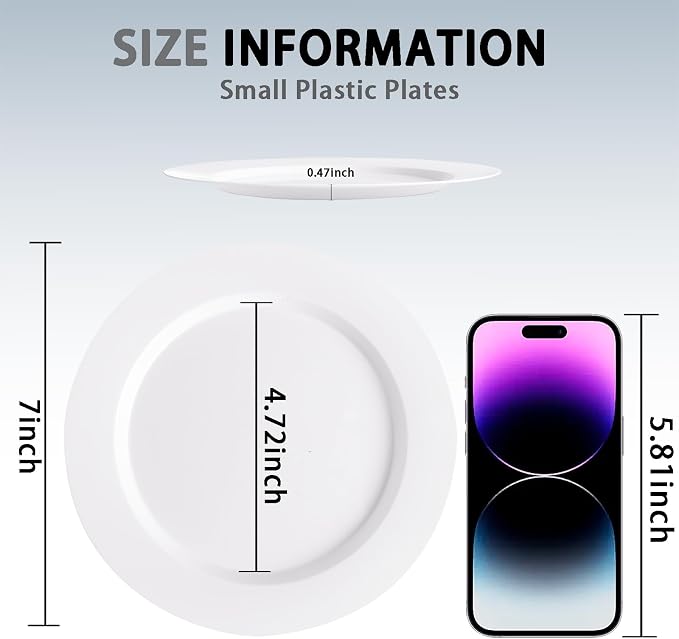 I00000 60 Pcs White Plastic Dessert Plates, 7inch Disposable Salad Plates, Premium Appetizer Plates for Party, White Plastic Plates for Wedding