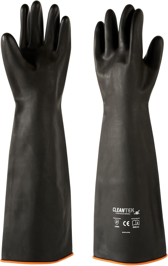 Restaurantware Heavy Duty Gloves 10 Count 21.654 x 7.283 x 0.394 Inches Chemical-Resistant Industrial Safety Gloves Black Long Rubber Gloves Acid Resistant Slip-Resistant Reusable